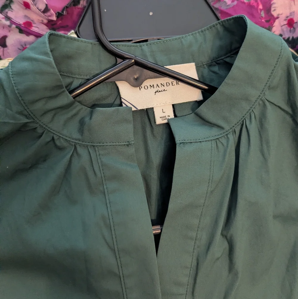Pomander Place Teal Gathered Neckline Dress - Picture 4 of 4